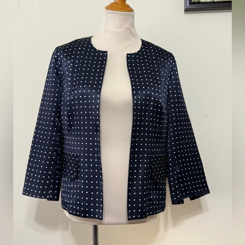 Pendleton Silk Blend Jacket Go Graphic Blazer Lightweight Pocket Navy Size 12